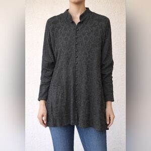 Brenda French for French Rags Black Textured Button Front Tunic Made in USA